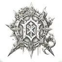 Create a tattoo design that combines the World of Warcraft Horde logo with iconic game symbols tattoo design idea