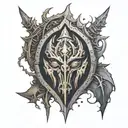 Create a tattoo design that combines the World of Warcraft Horde logo with iconic game symbols tattoo design idea