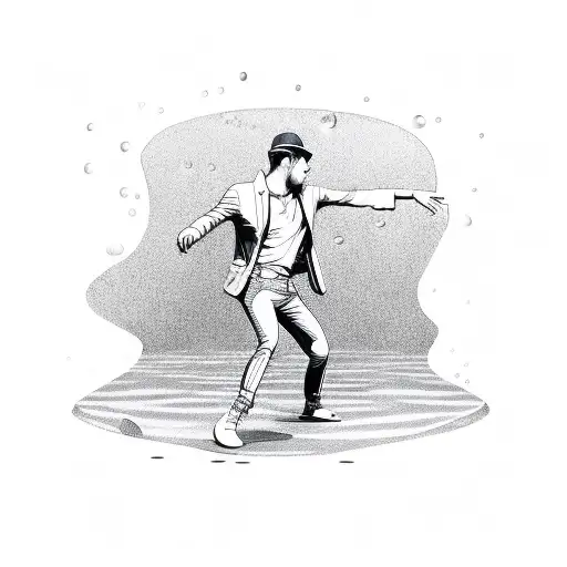 Raindrops forming a man dancing breakdance pose tattoo design idea