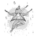 Raindrops forming a man dancing breakdance pose tattoo design idea