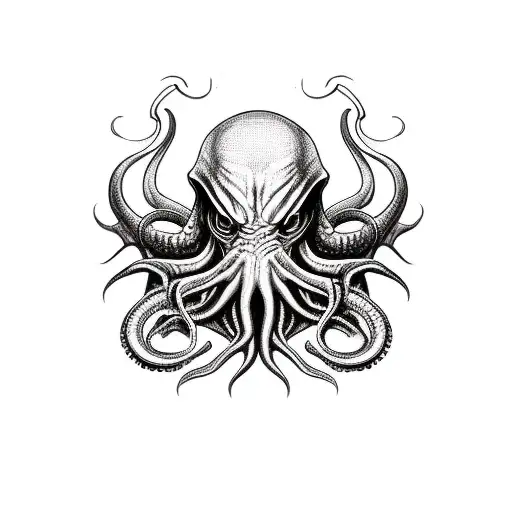 cthulhu head with cultist runes tattoo design idea