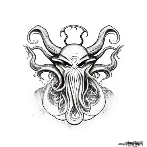 cthulhu head with cultist runes tattoo design idea