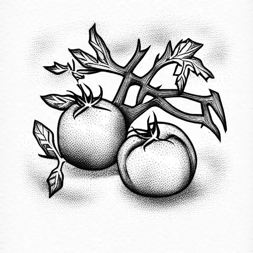 tomatoes on a branch in gothic style tattoo design idea