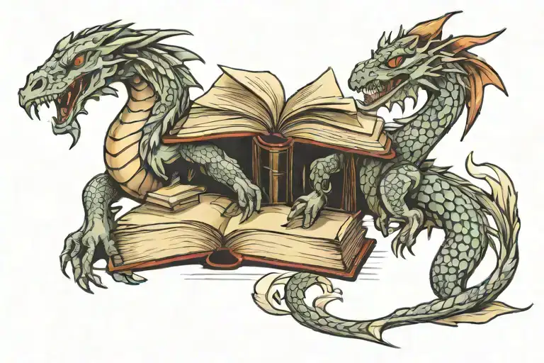 books and dragons tattoo design idea