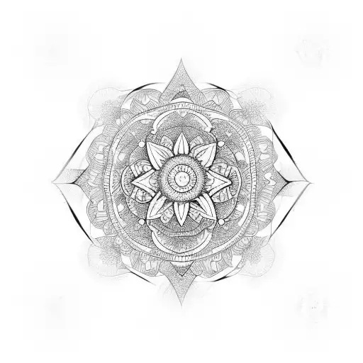 A sketch-style tattoo of a mandala with a prominent number 9 at its center tattoo design idea