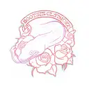 realistic boa constrictor face that is all black, tongue forked out, surrounded by red roses, american traditional  tattoo design idea