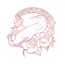 realistic boa constrictor face that is all black, tongue forked out, surrounded by red roses, american traditional  tattoo design idea