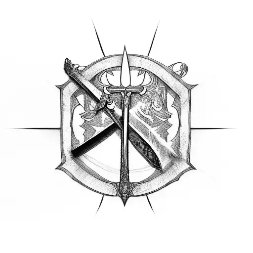 sword cross down back spine tattoo design idea