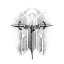 sword cross down back spine with letters that says MORALES tattoo design idea