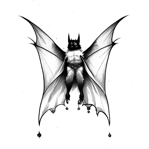 hanging bat torn wings tattoo design idea