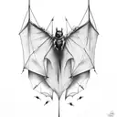 hanging bat torn wings tattoo design idea