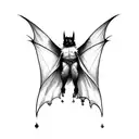 hanging bat torn wings tattoo design idea
