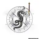 broken compass with king cobra on a trail in the mountains tattoo design idea
