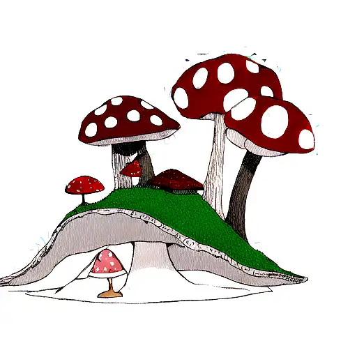 ALICE IN WONDERLAND SITTING ON A MUSHROOM tattoo design idea