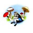 ALICE IN WONDERLAND SITTING ON A MUSHROOM tattoo design idea