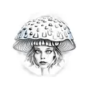 ALICE IN WONDERLAND SITTING ON A MUSHROOM tattoo design idea