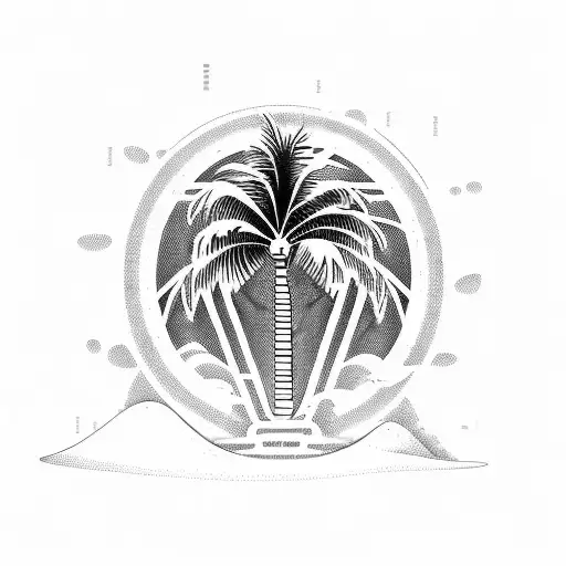 A software engineering-inspired beach scene with a binary code wave crashing against a palm tree tattoo design idea