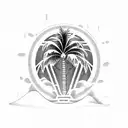A software engineering-inspired beach scene with a binary code wave crashing against a palm tree tattoo design idea