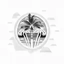 A software engineering-inspired beach scene with a binary code wave crashing against a palm tree tattoo design idea