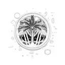 A software engineering-inspired beach scene with a binary code wave crashing against a palm tree tattoo design idea