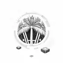A software engineering-inspired beach scene with a binary code wave crashing against a palm tree tattoo design idea