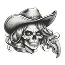 cowgirl skull with hat going shh tattoo design idea
