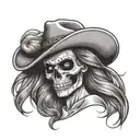 cowgirl skull with hat going shh tattoo design idea