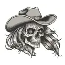 cowgirl skull with hat going shh tattoo design idea