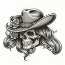 cowgirl skull with hat going shh tattoo design idea