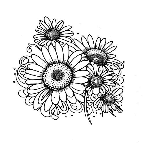 daisy and violet flower tattoo design idea