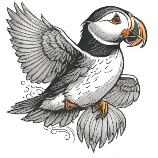 puffin bird flying tattoo design idea