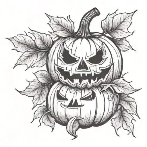 happy non halloween pumpkin sitting inside a bush morphing tattoo design idea