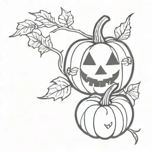 happy cute and smiling scetchy pumpkin sitting inside a bush tattoo design idea