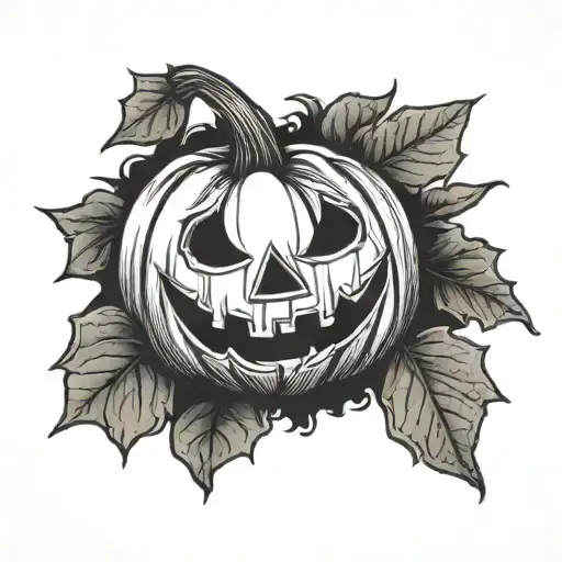 happy cute and smiling scetchy pumpkin sitting inside a bush tattoo design idea