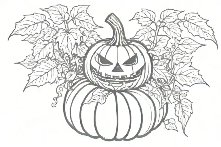 happy pumpkin sitting inside a bush morphing tattoo design idea