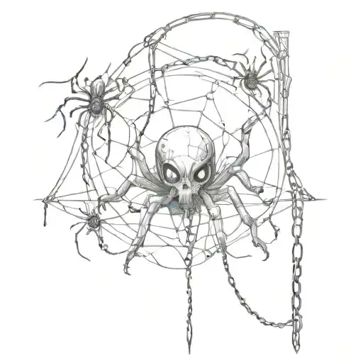 horror, spiders, eyes, cemetery, chains tattoo design idea