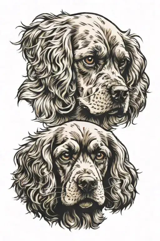 An American Cocker Spaniel dog with an orange coat and a middle-aged tabby cat with an orange coat, both with their face tattoo design idea