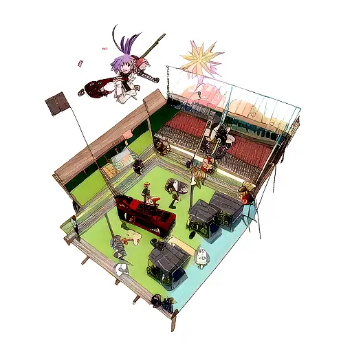 Sukuna and Yuji Itadori facing off with musical instruments floating around  tattoo design idea