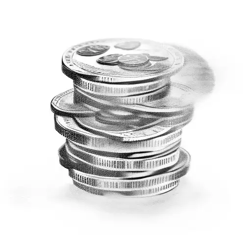 A stack of gold coins with a law book on top tattoo design idea