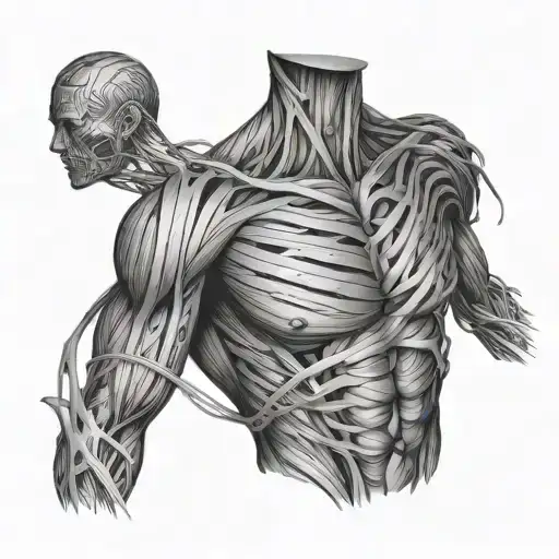 coiling lines wrapped diagonally around torso, chest, and arms tattoo design idea