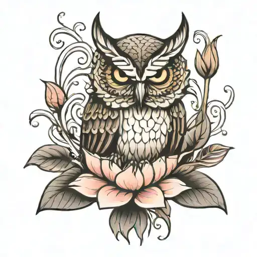 lotus owl snake tattoo design idea