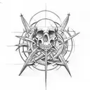 Unique tattoo design combining a cross, a balance scale, a brain, a heart, and a crown of thorns, but with a sketch-style execution. tattoo design idea