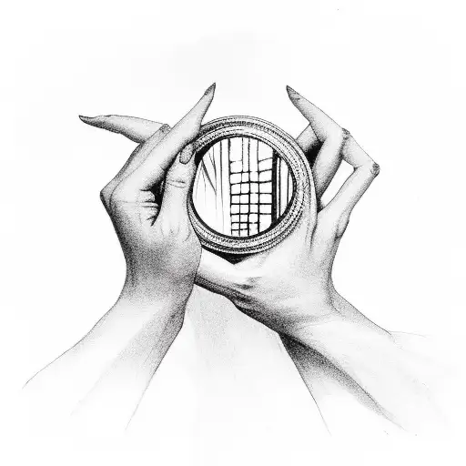 hands touching mirror tattoo design idea