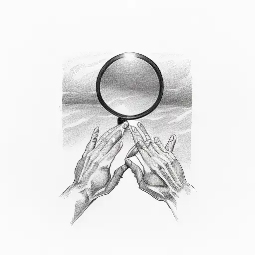 hands inside mirror escaping tattoo design idea