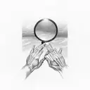 hands inside mirror escaping tattoo design idea