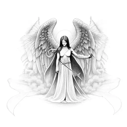 baby angel at renaissance with sword tattoo design idea