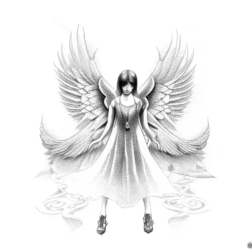 angel at renaissance with heart tattoo design idea