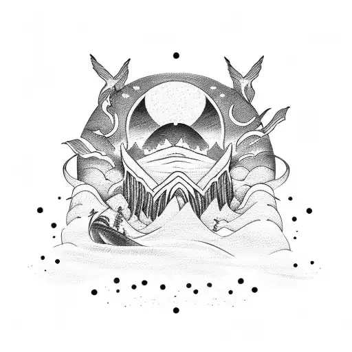 surfer sunset mountain  tattoo design idea