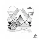 triangle with nature and sea and sunset in the mountains and surfer tattoo design idea