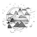 triangle with nature and sea and sunset in the mountains and surfer tattoo design idea